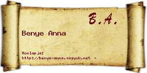 Benye Anna névjegykártya
